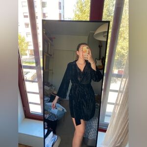 Women's V-neck Long Sleeve Velvet Dress